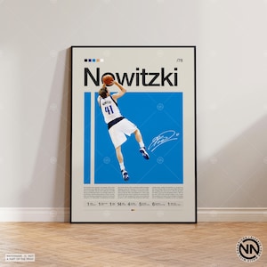 Plakat Dirka Nowitzkiego, Dallas Mavericks, Plakat NBA, Plakat sportowy, Mid Century Modern, Fani NBA, Prezent koszykarski, Plakaty sportowe do sypialni