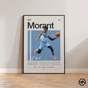 Ja Morant Poster, Memphis Grizzlies Poster, NBA Poster, Sport Poster, Mid Century Modern, NBA Fans, Basketball Geschenk, Sport Schlafzimmer Poster