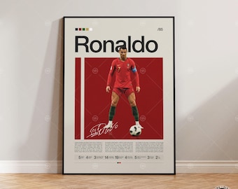 Cristiano Ronaldo Poster, Portugal Football Print, Soccer Gifts, Sports Poster, Football Poster, Soccer Wall Art, Sports Bedroom Posters