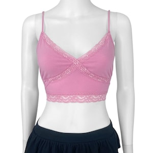 00s Scene Coquette Pink Cropped Cami Sz S/M