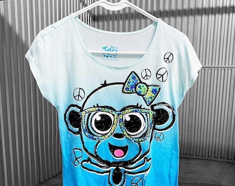 00s 2000s Scene Emo Bling Monkey Glasses Top Sz S