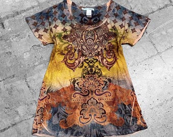 00s Y2K Maurices Grunge Hippie Design Tee Sz M/L