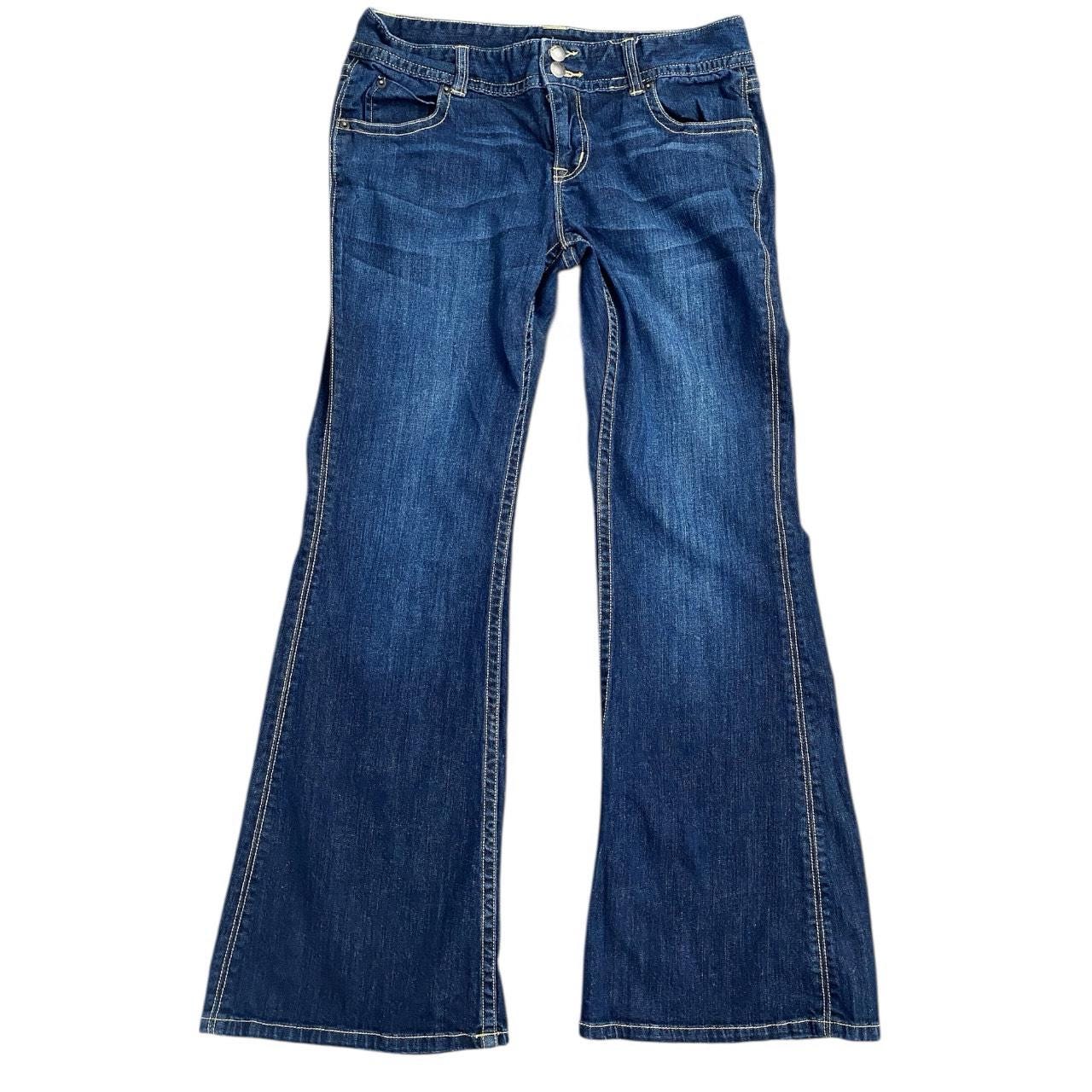00s Grunge Back Pockets Flare Dark Wash Jeans Sz M - Etsy