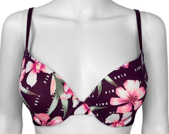 00s 2010s Victoria's Secret PINK Floral Gyaru Bra Sz 34C