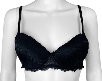 Y2K 2000s Grunge Black Lace Push Up Bra Sz 36B
