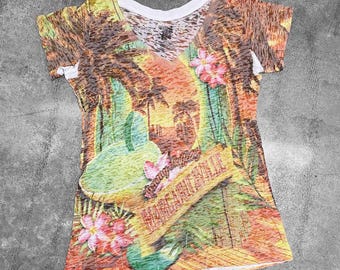 00s Y2K Margaritaville Burnout Semi Sheer Fitted Tee Sz S