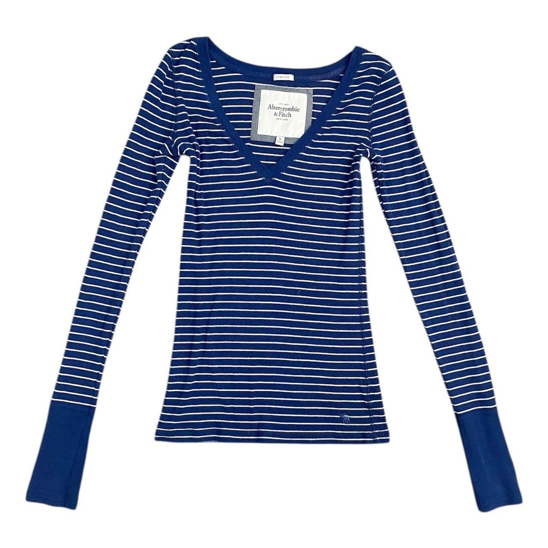 00s 2000s Grail Vintage Abercrombie and Fitch Striped Vneck Sz S/M