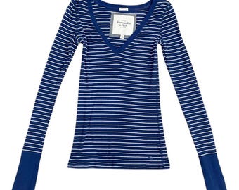 00s 2000s Grail Vintage Abercrombie and Fitch Striped Vneck Sz S/M