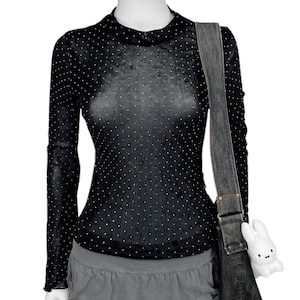 Y2K 2000s Grunge Bling Long Sleeve Layering Top Sz S