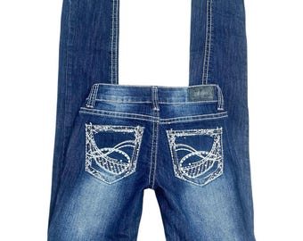 00s 2010s Contrast Stitch Bling ZCO Lowrise Skinny Jeans Sz XS
