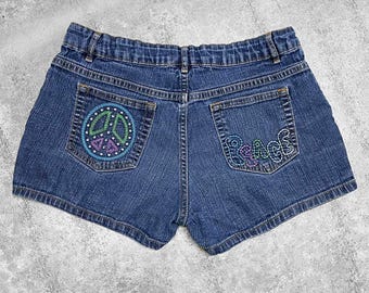 00s 2010s Emo Scene Peace Denim Short Shorts Sz XS/S