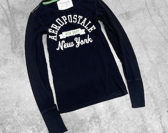 00s 2010s Iconic Black Logo Aeropostale Long Sleeve Sz S