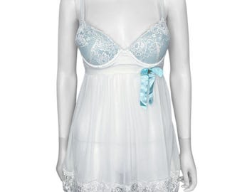 2000s White Bridal Style Lingerie Babydoll Sz S