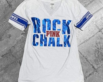 2010s 2015 Kansas University KU Jayhawks Victoria's Secret PINK Bling Tee Sz S/M
