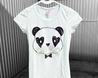 00s 2000s Scene Emo Mustache Panda Tee Sz S