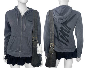 00s 2010s Victorias Secret PINK Gray Logo Hoodie Sz XS