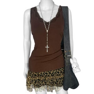 00s Grunge Brown Lace Layering Tank Sz L