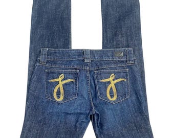 00s 2010s J Embroidery Juicy Couture Lowrise Skinny Jeans Sz 28/M