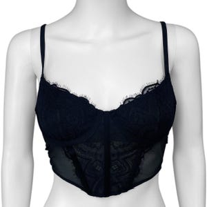 00s Vintage Goth Emo Black Lace Corset Bra Sz XS A Cup