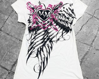 Grail RARE 00s 2000s Scene Emo Metal Mulisha Wings Tee Sz M/L