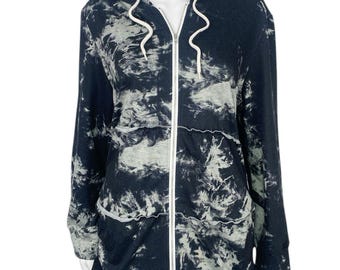 Sudadera con capucha y cremallera completa con efecto tie-dye, escena emo, años 2000 y 2010, talla L/XL