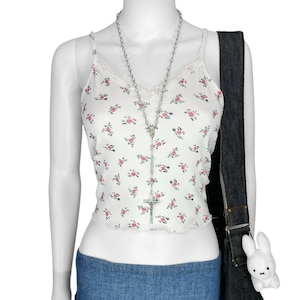 00s Y2K Rose Floral Crop Cami Sz S