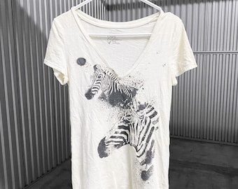 Y2K 2010s Scene Emo American Eagle Zebra Tee Sz M