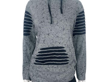 Sudadera con capucha gris con rotos y estampado emo de la escena Carbon de los años 2000 y 2010, talla M