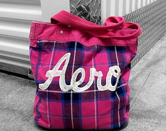00s 2010s Vintage Iconic Pink Plaid Aeropostale Tote