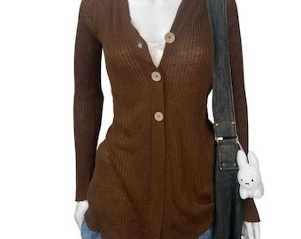 Cárdigan de hadas marrón Maurices grunge de los años 2000 y 2000, talla S/M