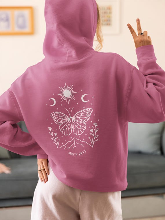 Butterfly Moon Hoodie Celestial Pink Sweatshirt Misty Duo