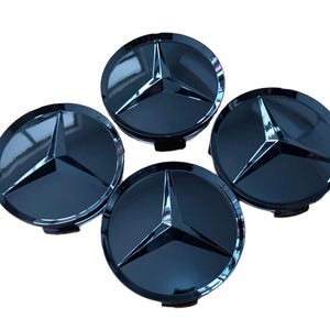Set of 4 All Glossy Black 75mm Wheel Center Caps For Mercedes-Benz
