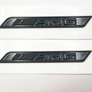 A Pair of All Glossy Black AMG Emblem For Mercedes Side Fender (Length 11.3cm)