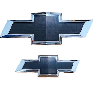Black with Chrome edge 30cm Front & 19cm Rear Bowtie Emblem For 2015-2020 Chevrolet Tahoe Suburban 22814066