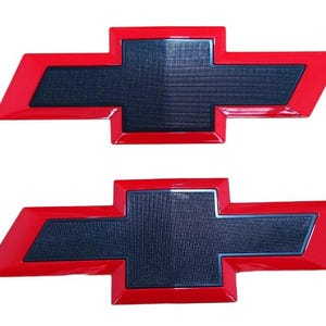 2pcs Front & Rear 10.35&quot; Black Bowtie Emblems w/ RED Edge for 2014-2015 Chevy Silverado 1500 - OEM Style Upgrade