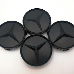 Set of 4 All Matte Black 75mm Wheel Center Caps For Mercedes-Benz