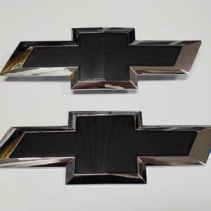2pcs Front & Rear 10.35&quot; Black Bowtie Emblems w/ Chrome Edge for 2014-2015 Chevy Silverado 1500 - OEM Style Upgrade