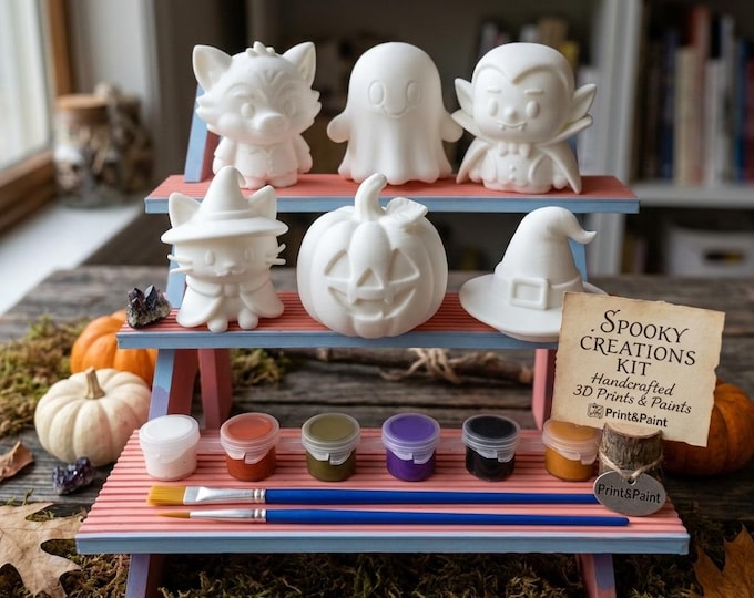 Halloween Ghost Pumpkin Figurines Craft Kit - 6 Pack Ready to Paint Miniatures - DIY Party