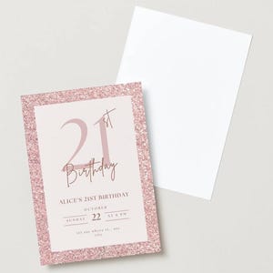 Blush & Rose Gold editable birthday invitation template instant download glitter effect
