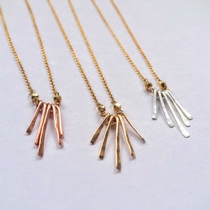 Tiny Fringe Necklace - Gold, Rose Gold, Silver Hammered Necklace