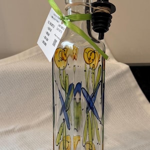 Hand Painted Dragonfly Bottle and Spout for Olive Oil, Dressings or Dish Soap