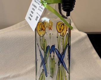 Hand Painted Dragonfly Bottle and Spout for Olive Oil, Dressings or Dish Soap