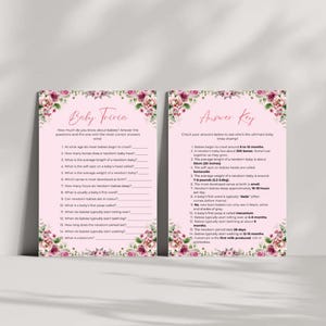Pink Baby Shower Baby Trivia Game | Editable Canva Template | Fun Printable Baby Shower Game