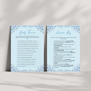 Blue Baby Shower Baby Trivia Game | Digital Printable Baby Shower Activity | Fun Baby Shower Game for Boy