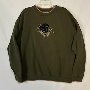 Vintage MC Sport Hunting Dog Sweatshirt XL Embroidered Green Black Lab Gorpcore