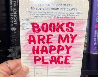 Inserto para Kindle: Los libros son mi lugar feliz, decoración estilo tarjeta de biblioteca.
