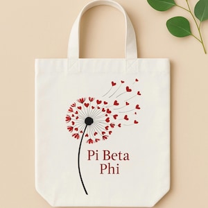 Pi Beta Phi Tote Bag- Sorority Gift- Pi Beta Phi Merch- College Bag- Sorority Girl Gift- Dandelion Heart Bag