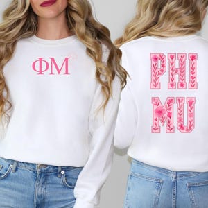 Phi Mu Floral Sweatshirt | Sorority Crewneck, Greek Letters Apparel, Pink Comfort Colors Pullover, Bid Day or Big Little Gift