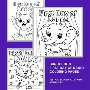 Páginas para colorear del primer día de baile: descarga instantánea en Canva. Imprímelas en papel de 8,5 x 11 pulgadas. Hojas para colorear de ballet y claqué.