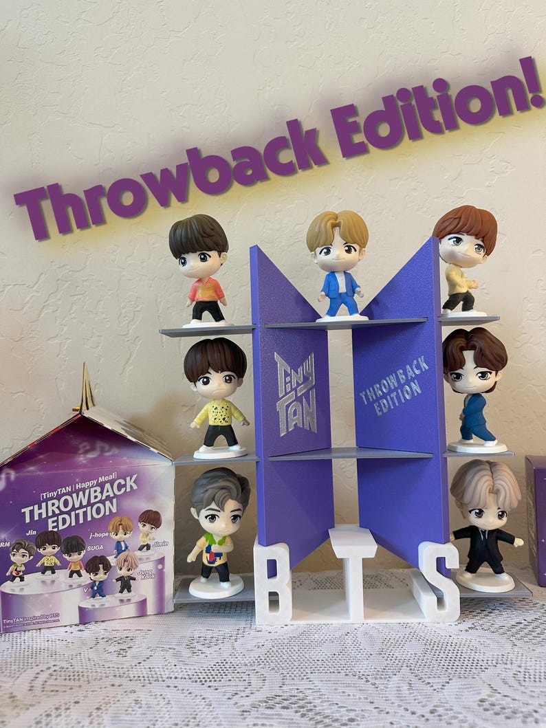 THROWBACK EDITION TinyTAN Displayställ – 3D-printad hylla för McDonald’s BTS-figurer bild 1